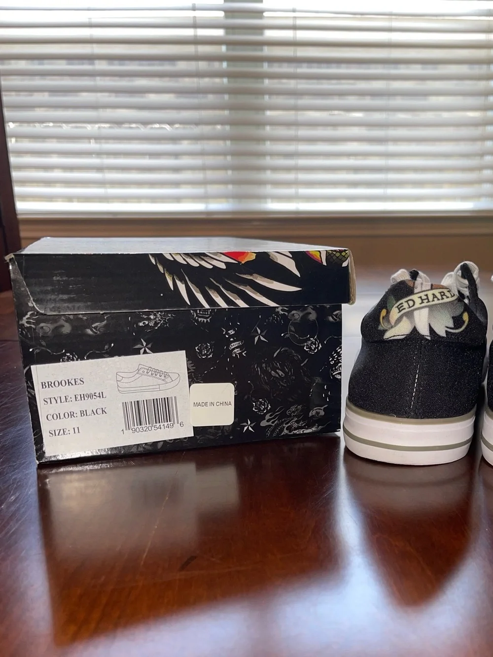 Ed Hardy Black Sneakers with Red and White Skull Graphic